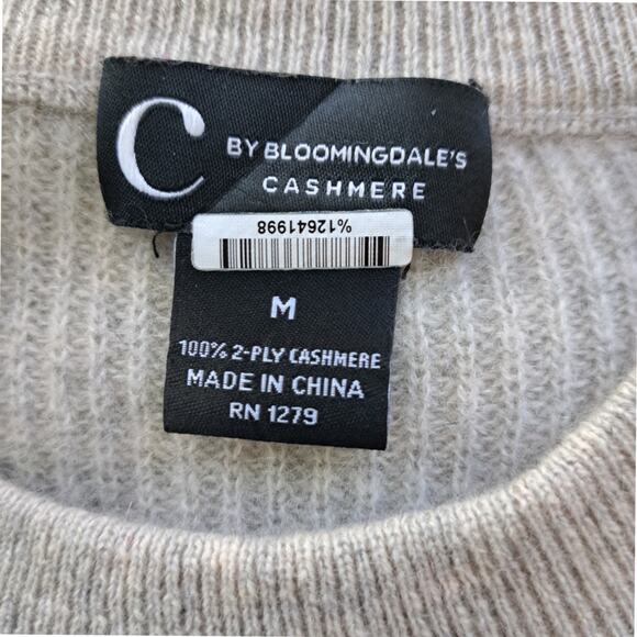 C by BLOOMINGDALE'S Cashmere Sweater RIbbed Laced Shoulders Medium Warm Gray - Picture 5 of 9